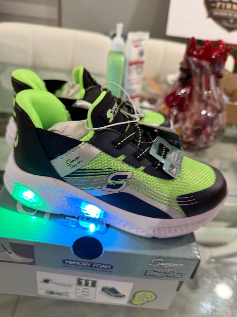 Skechers Kids Light-Up Athletic Sneakers in Neon Green and Black